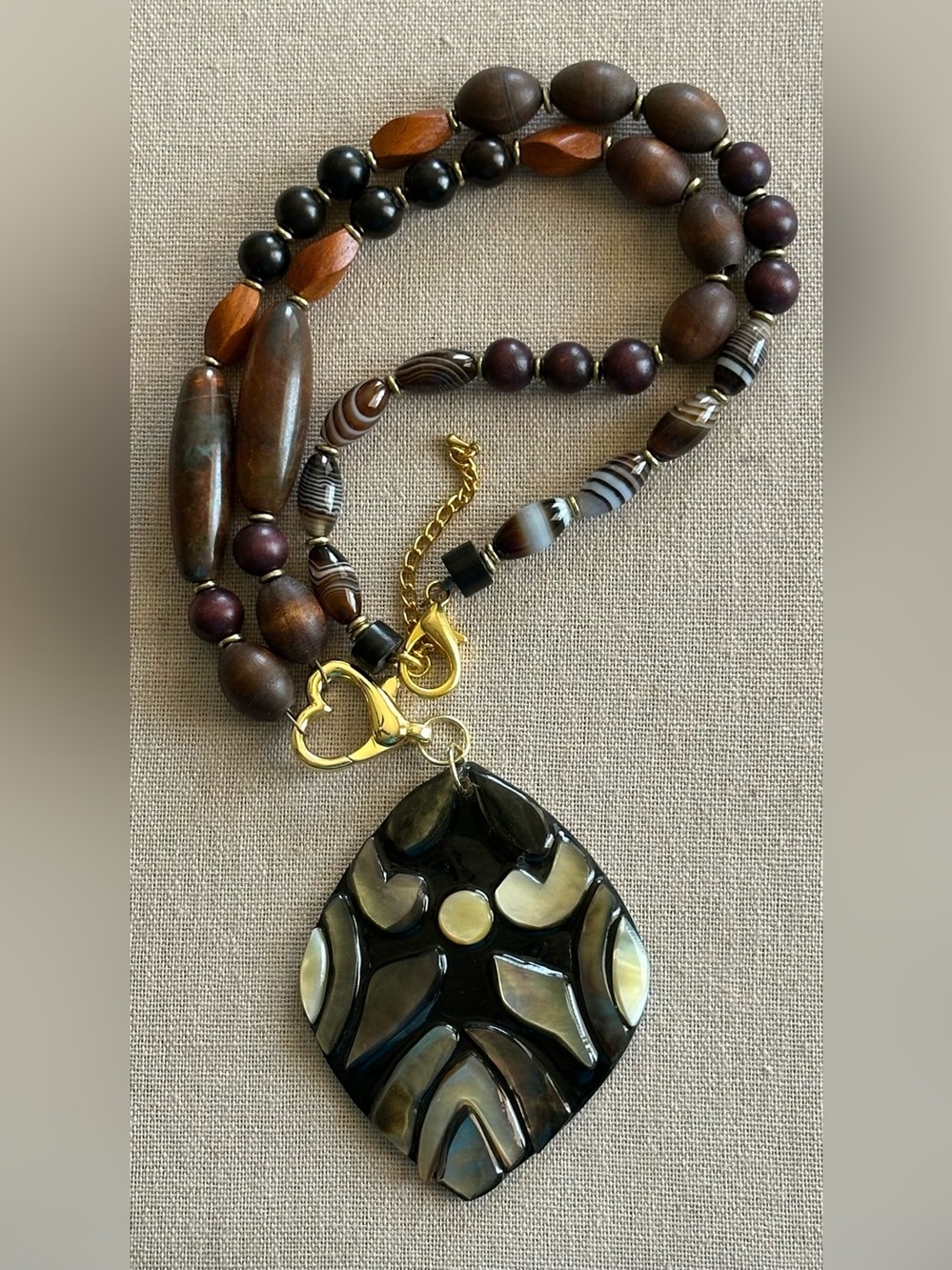 Long 34 inch Wood bead necklace NWOT